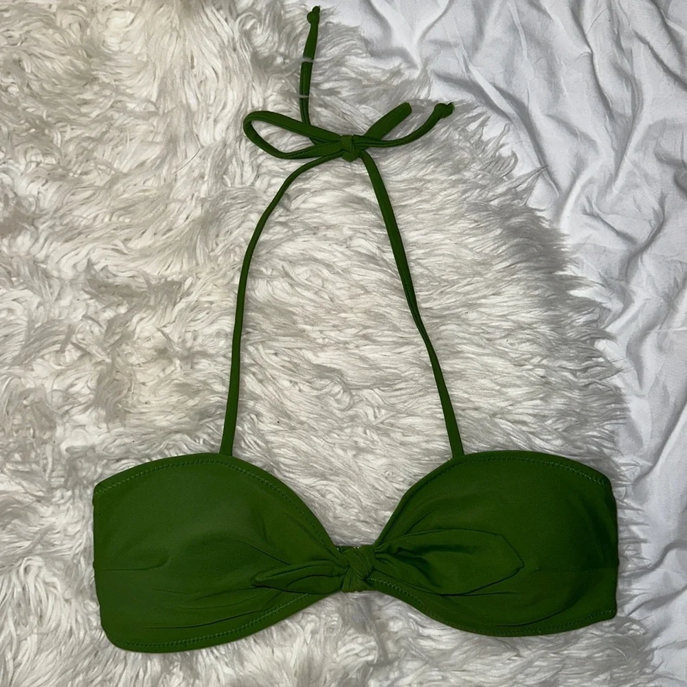 SHEIN | Green Ruched Halter Bikini Top Tie Front Padded Cups Small